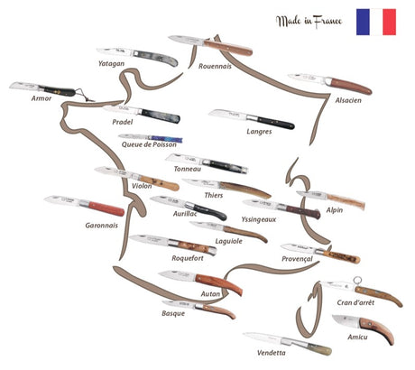 Carte de France des couteaux pliants