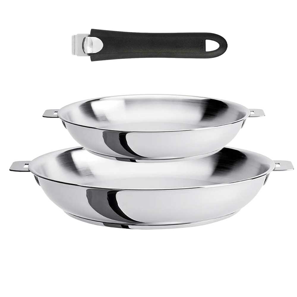 Lot de 2 Poêles hautes inox Mutine poignée amovible OFFERTE - CRISTEL