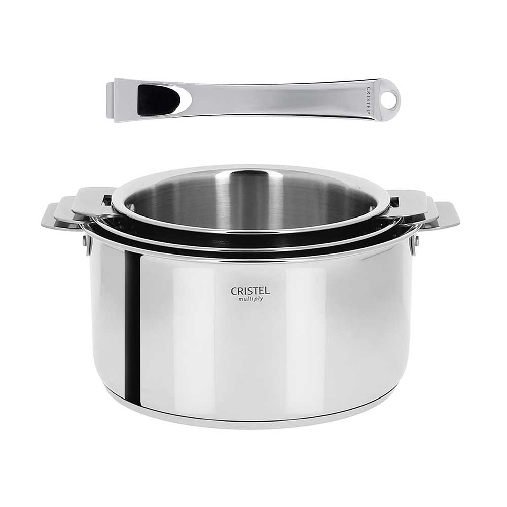 Ensemble de 3 Casseroles inox Casteline Cristel avec 1 poignée OFFERTE