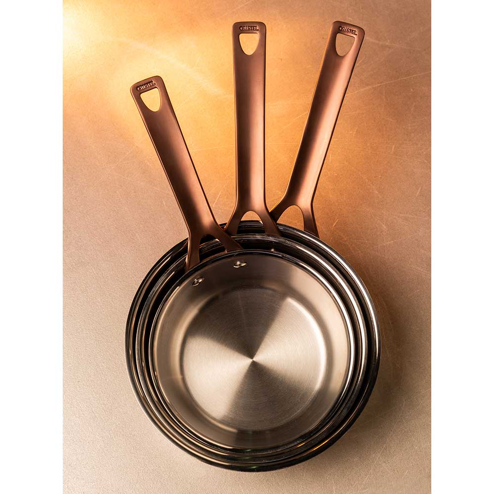 Lot de 3 Casserole Inox Brossé Poignée Cuivrée - CRISTEL en promo