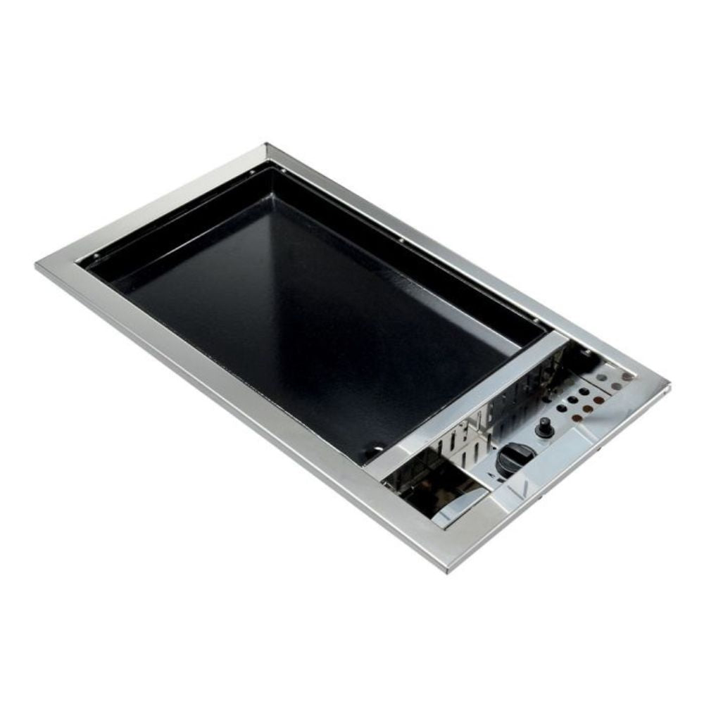 Plancha encastrable ANTIGUA au gaz ENO avec plaque en fonte émaillée et châssis inox.