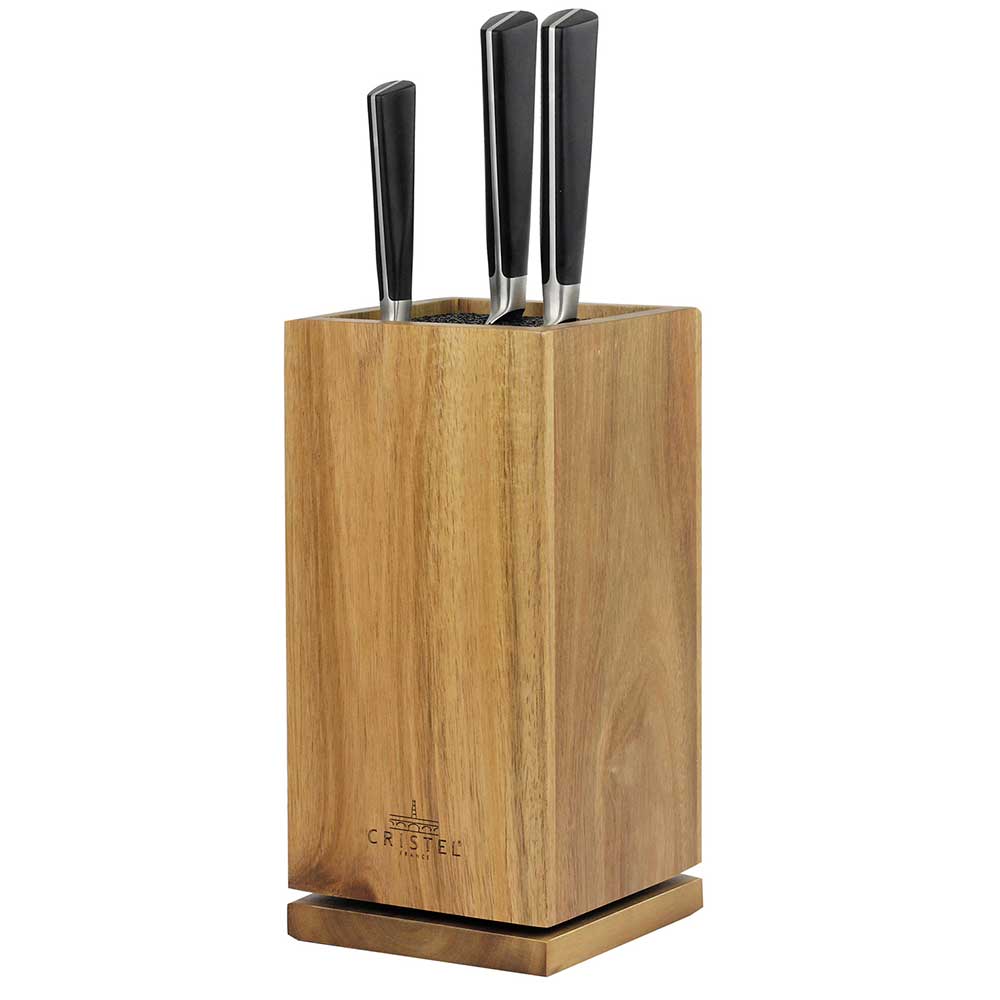 Bloc 7 Couteaux ROTATIF - Acacia massif - CRISTEL promotion