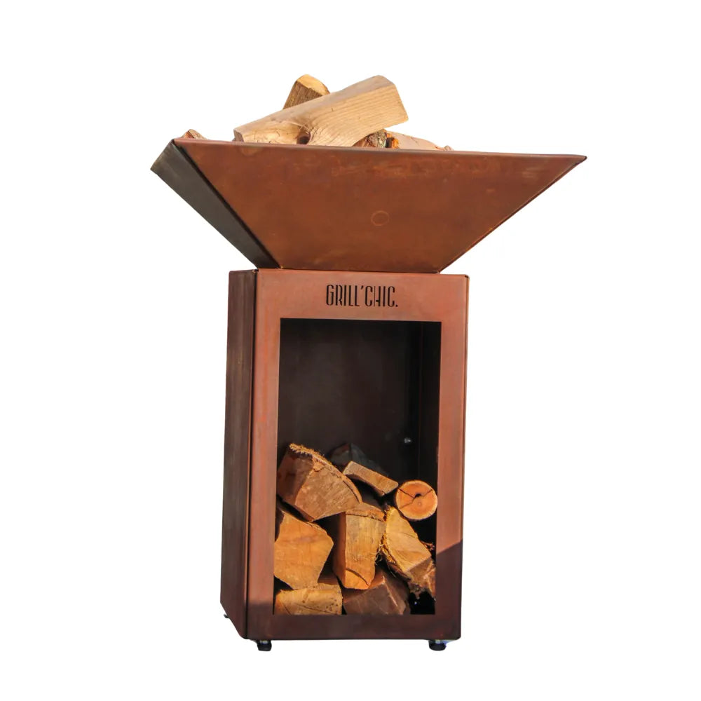 Bol à feu Auvergnat Carré - Acier CORTEN - GRILL CHIC rangement bois
