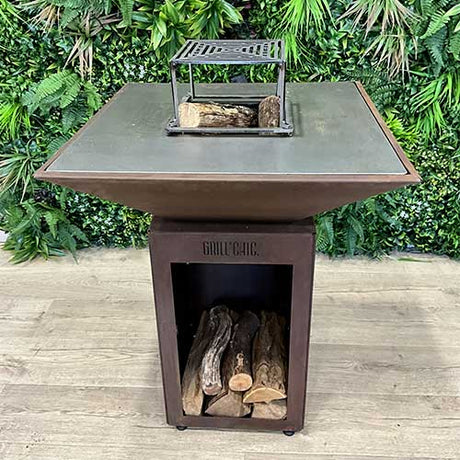 Brasero Auvergnat 62x62x76 cm CORTEN BOIS avec Grille OFFERTE - GRILL CHIC promotion