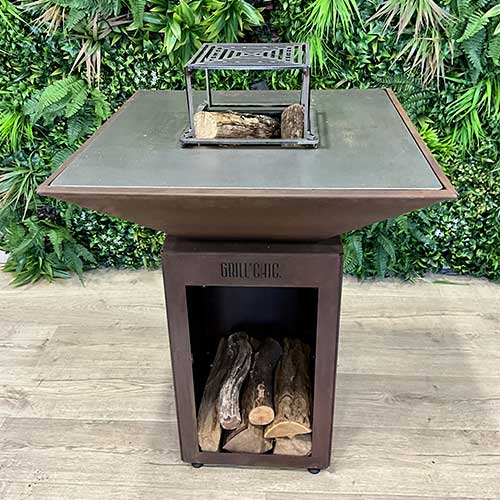 Brasero Auvergnat 62x62x76 cm CORTEN BOIS avec Grille OFFERTE - GRILL CHIC promotion