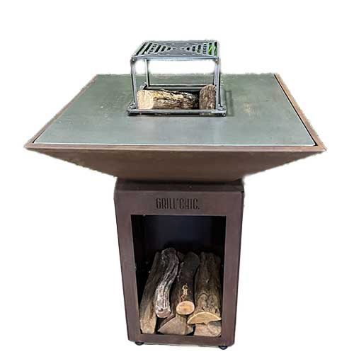 Brasero Auvergnat 62x62x76 cm CORTEN BOIS avec Grille OFFERTE - GRILL CHIC