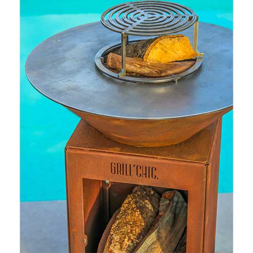 Brasero Auvergnat 60x76 cm CORTEN BOIS avec Grille OFFERTE - GRILL CHIC