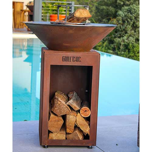 Brasero Auvergnat 60x76 cm CORTEN BOIS avec Grille OFFERTE - GRILL CHIC promotion
