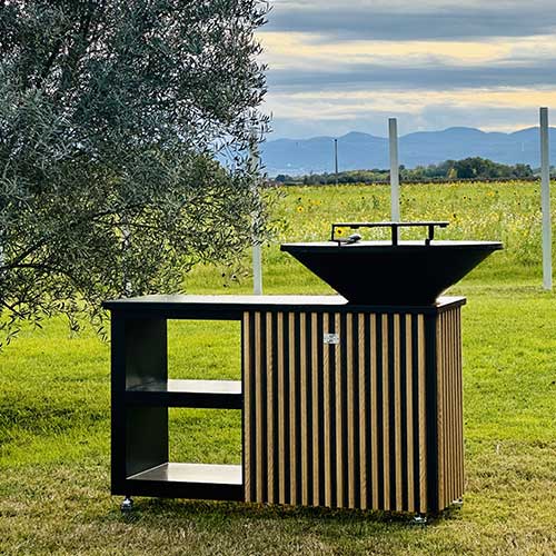 Brasero AVEIRO en acier - JUNTO effet bois finition noire élégante