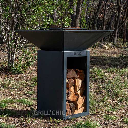 Brasero CEVENOL Carré 74x74x90 cm Acier Thermolaqué GRIS - GRILL CHIC