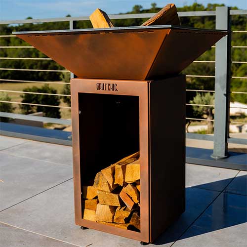 Brasero CEVENOL Carré 74x74x90 cm Acier Thermolaqué MARRON - GRILL CHIC