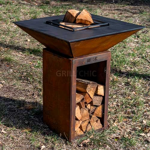 Brasero Cévenol 74x74x90 cm CORTEN BOIS avec Grille OFFERTE - GRILL CHIC