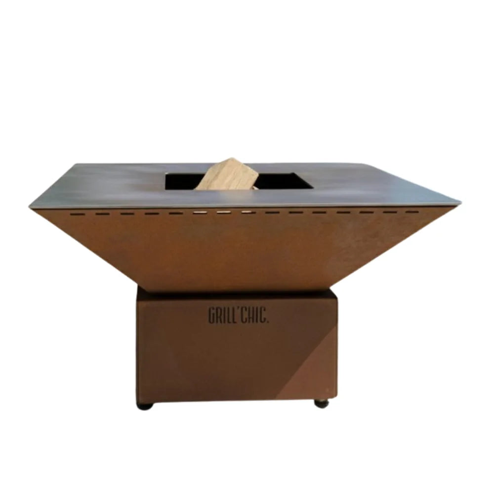 Braséro Cévenol Pool - Acier CORTEN - GRILL CHIC plaque de cuisson carrée
