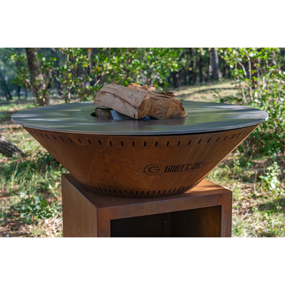 Gros plan sur le Brasero Classique 100x90cm CORTEN - GRILL CHIC