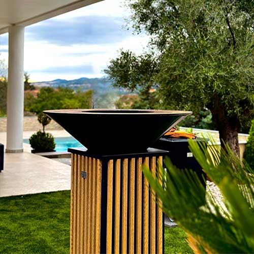 Brasero TOKYO en acier - JUNTO effet bois, jardin japonais, cuisine d'extérieur