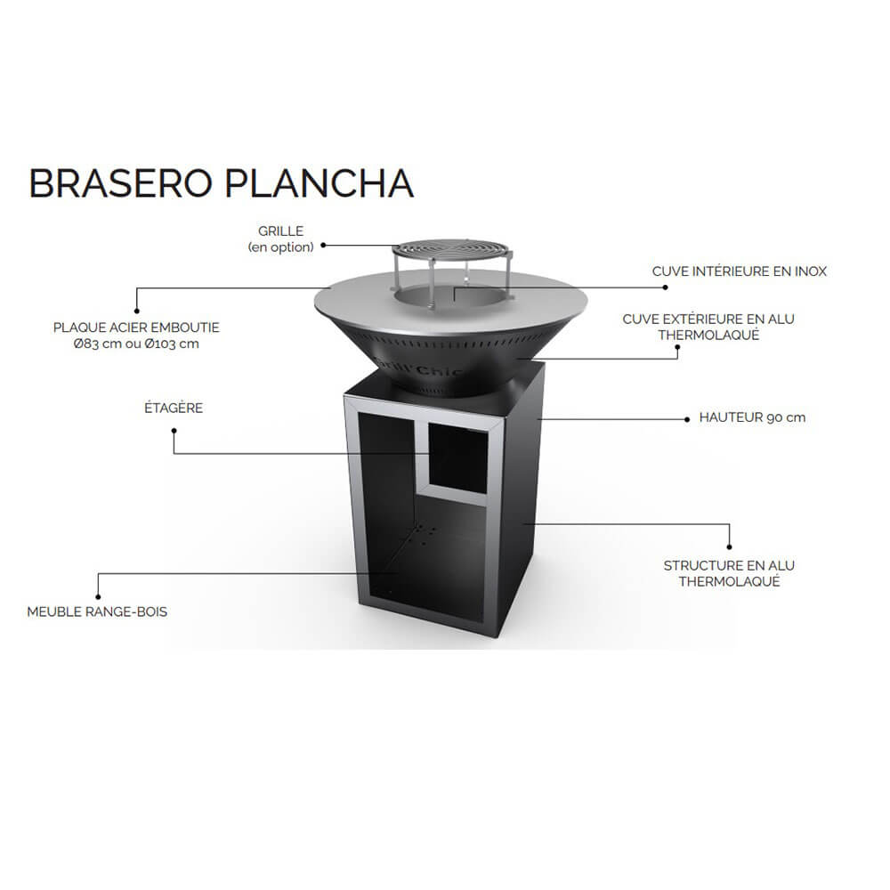 Schéma du Brasero Classique 80x90cm ALU - GRILL CHIC