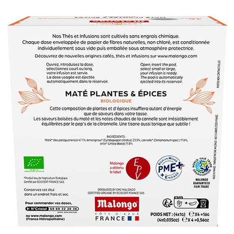 Capsules d'infusion Maté, plantes et épices - Machine EOH - MALONGO bio agriculture biologique