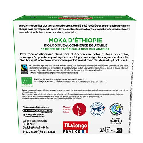 Capsules de café Moka d'Ethiopie - Machine EOH - MALONGO bio commerce équitable