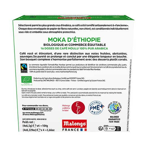 Capsules de café Moka d'Ethiopie - Machine EOH - MALONGO bio commerce équitable