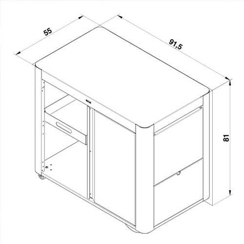 Chariot ACHILLE inox pour plancha - ENO quatre roues plan avec mesures