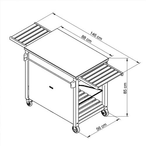 Chariot EMILE bois et HPL pour plancha - ENO plan des mesures et dimensions du produit