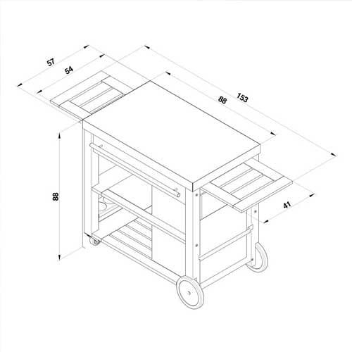 Chariot MOBILOT bois et inox pour plancha - ENO plan mesure tiroir et tablettes espace de cuisine
