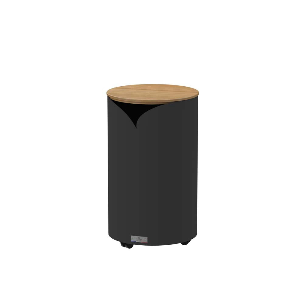Coffre à granulés Volute rond Noir et couvercle bambou - LE MARQUIER