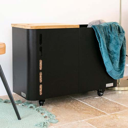 Coffre à granulés Fjord Double Noir - LE MARQUIER acier rangement bambou design