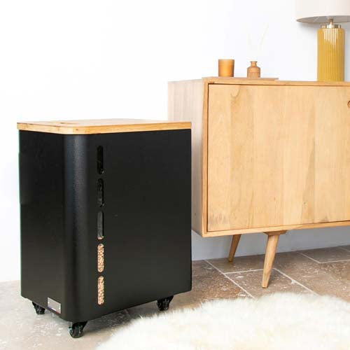 Coffre à granulés Fjord Simple Noir - LE MARQUIER acier et bambou design feu poêle