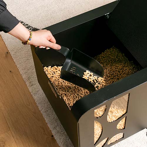 Coffre à granulés Studio Noir - LE MARQUIER décoration pelle remplissage facile