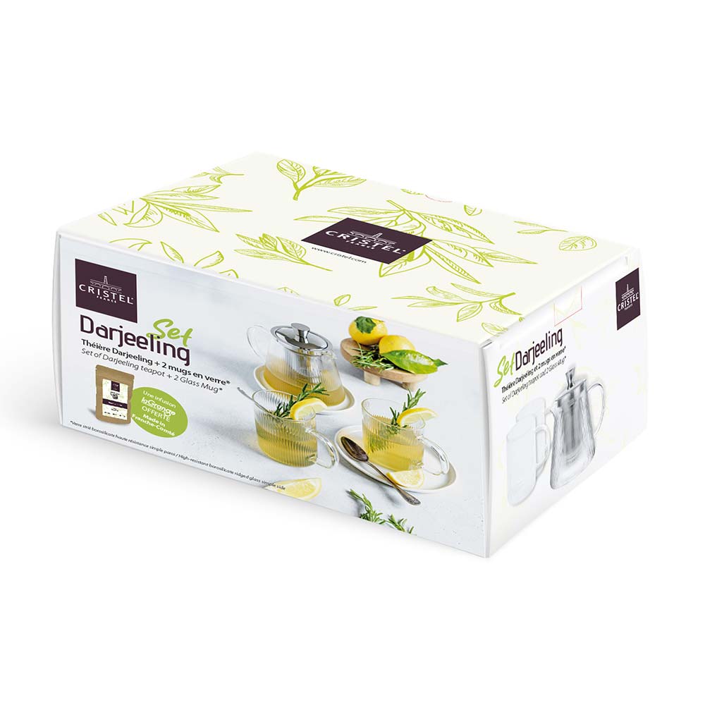 Set Darjeeling : 2 mugs en verre et théière assortie - CRISTEL coffret cadeau chic