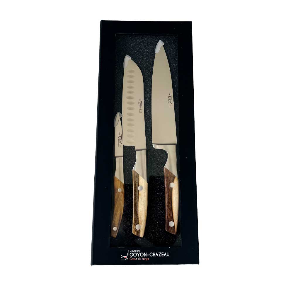 Coffret 3 couteaux de cuisine Le Thiers Pistachier - GOYON-CHAZEAU pas cher