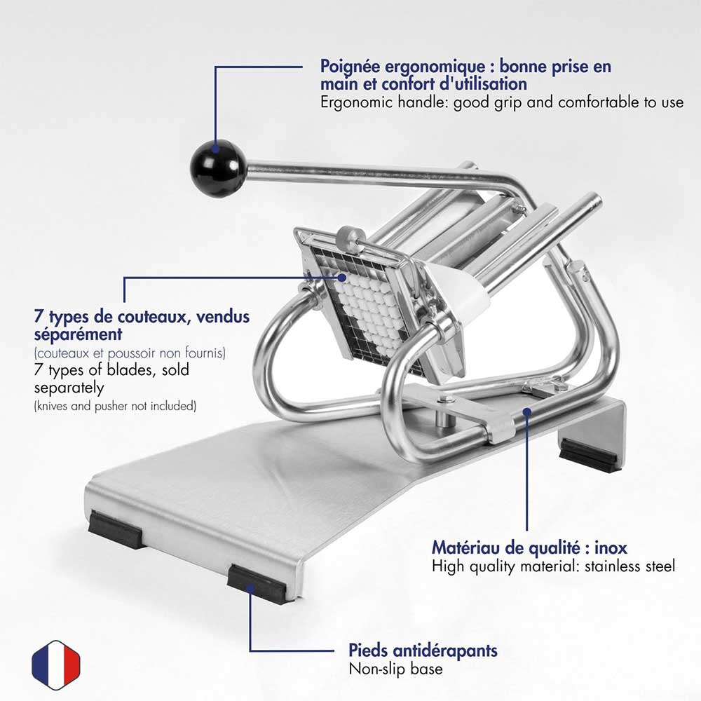 Coupe-Frites Professionnel inox sur socle inox - couteau inox + poussoir 10mm - Louis Tellier pas cher