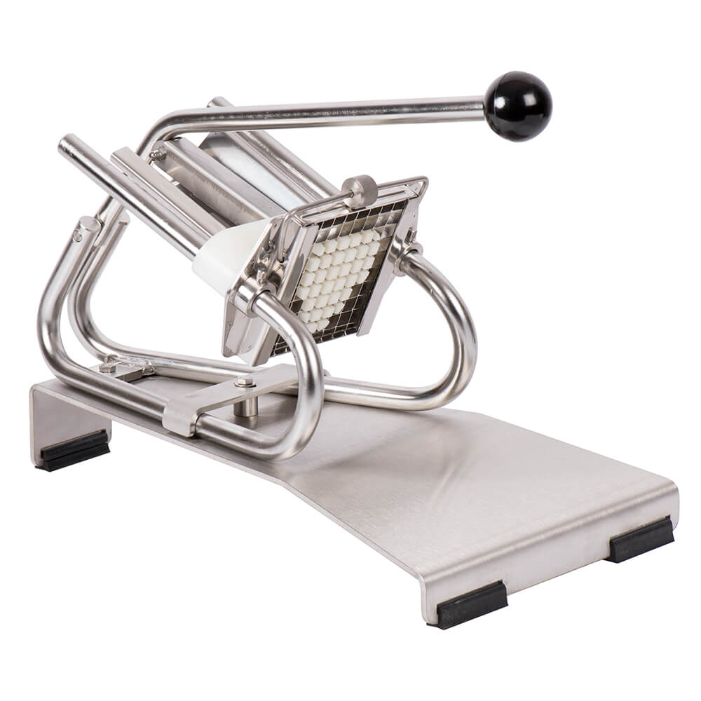 Coupe-Frites Professionnel inox sur socle inox - couteau inox + poussoir 8mm - Louis Tellier