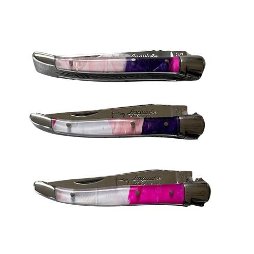 Couteau Pliant Laguiole avec Etui en Cuir Violet OFFERT - Au Sabot