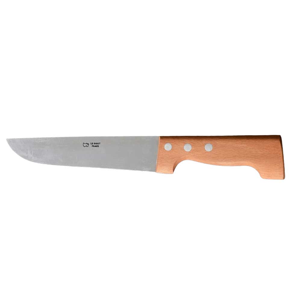 Couteau Boucher 22 cm Lame Carbone Manche en Hêtre - Au Sabot