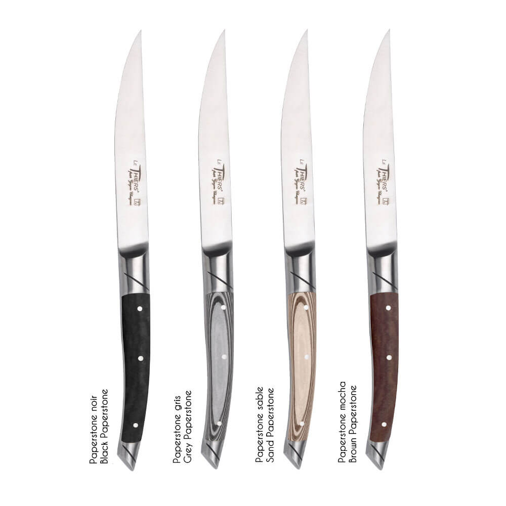 Présentation des 4 coloris des couteaux Goyon-Chazeau en paperstone