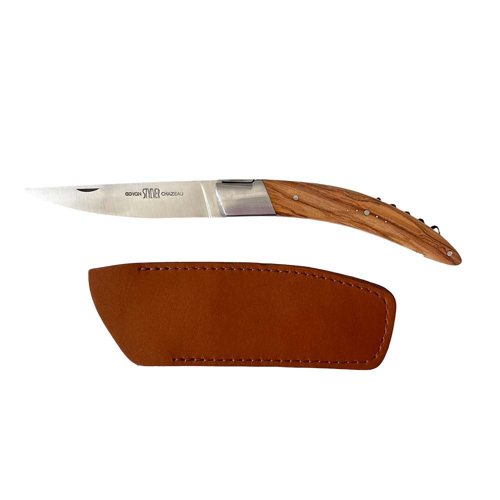 Couteau pliant Styl'Ver avec tire-bouchon et Etui en cuir OFFERT - GOYON-CHAZEAU