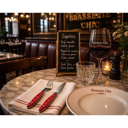 Coffret de 6 couteaux à Steak Bistronome Manche Rouge - Au Nain au restaurant