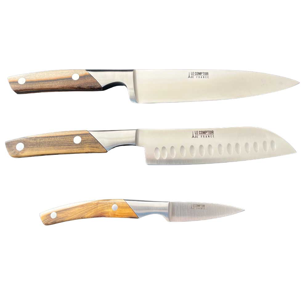 Coffret 3 couteaux de cuisine Le Thiers Pistachier - GOYON-CHAZEAU couteaux de collection