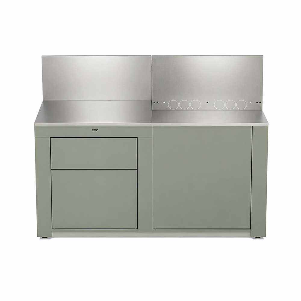 Cuisine 2 Modules Tiroirs + Plancha Vert Sauge - ENO