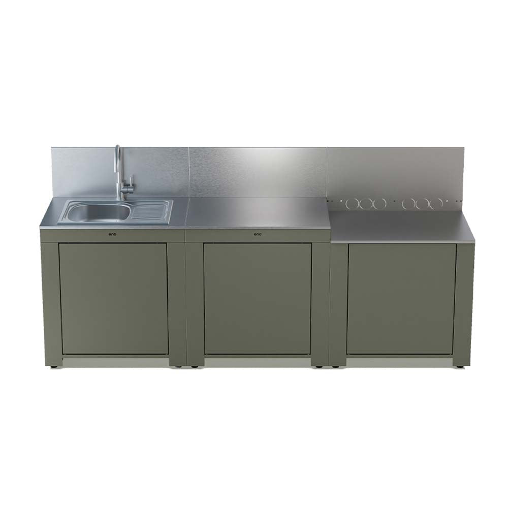 Cuisine CLASSIC 3 Modules Vert Sauge - ENO plancha plan de travail évier