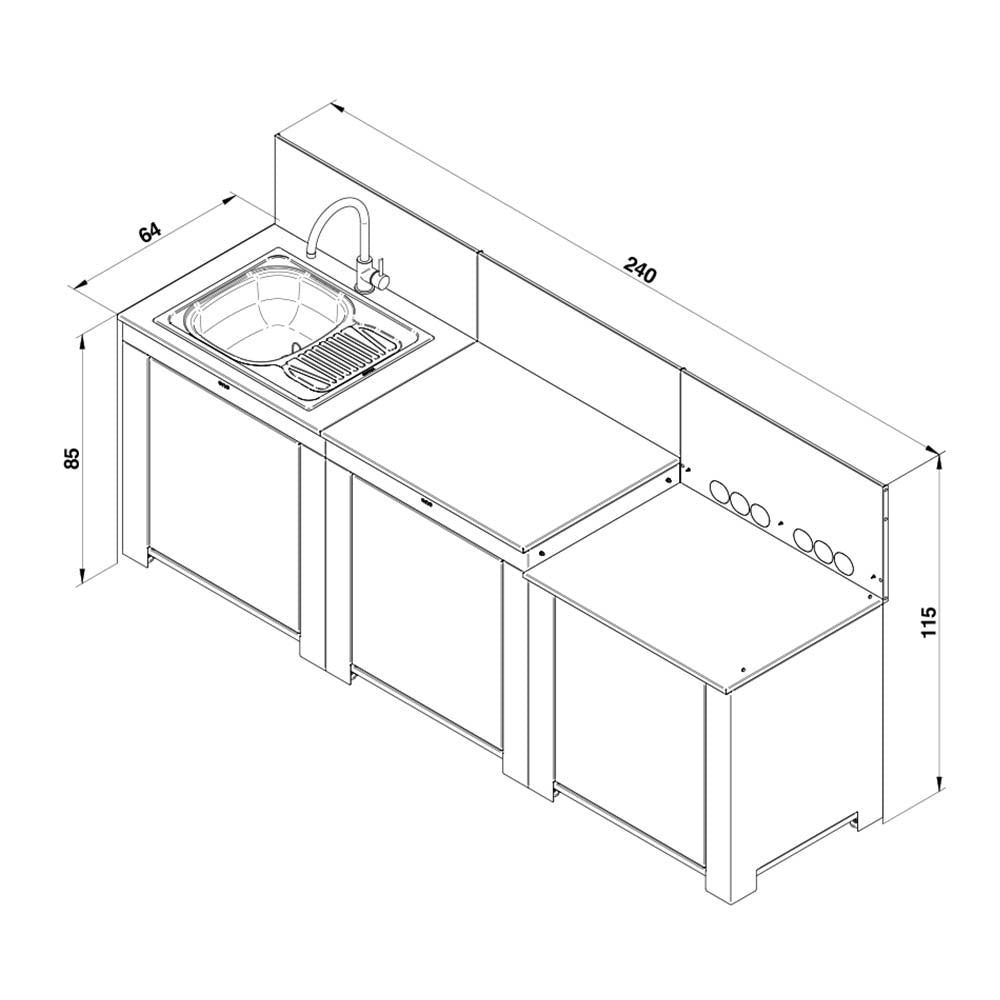 Cuisine CLASSIC 3 Modules Vert Sauge - ENO plan dimensions