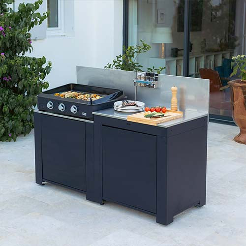 Cuisine Essential 2 Modules Bleu Navy - ENO plancha et plan de travail