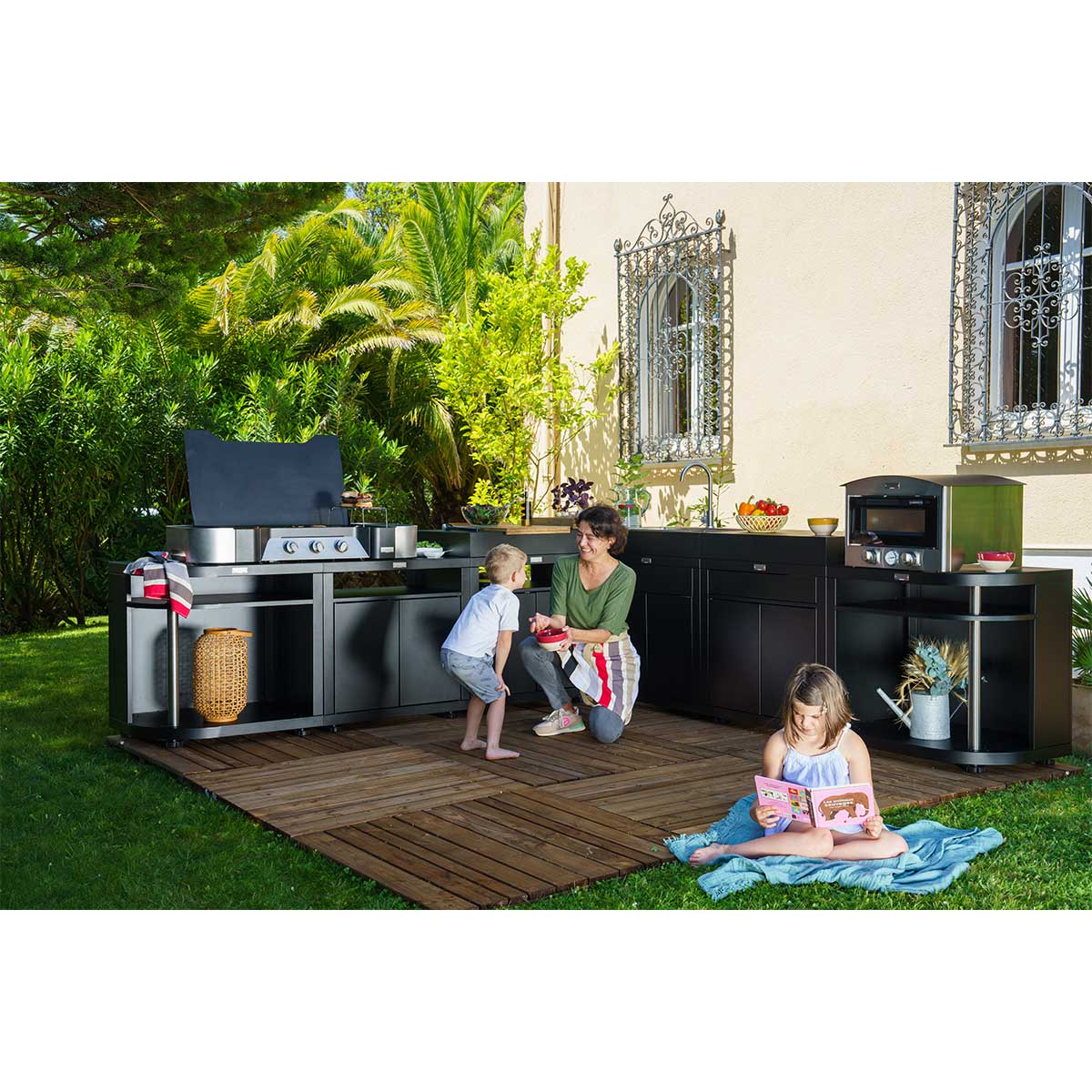 Cuisine avec Meuble Cuisson arrondi Droite 80 x 55 cm Noir - LE MARQUIER