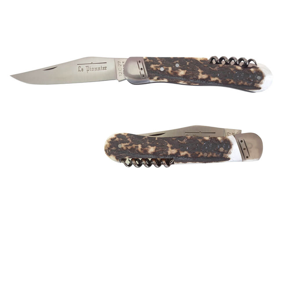 Couteau pliant Le Pionnier Bois de Cerf avec Tire-Bouchon - DOURIS CHASTEL