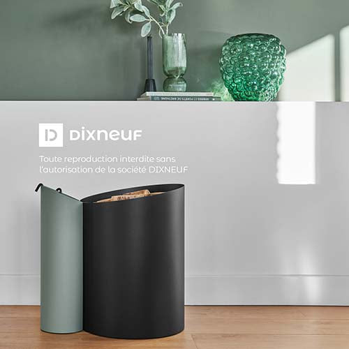 Duo Range-bûches et Serviteur AURORE - DIXNEUF noir et vert sauge, pratique et élégant