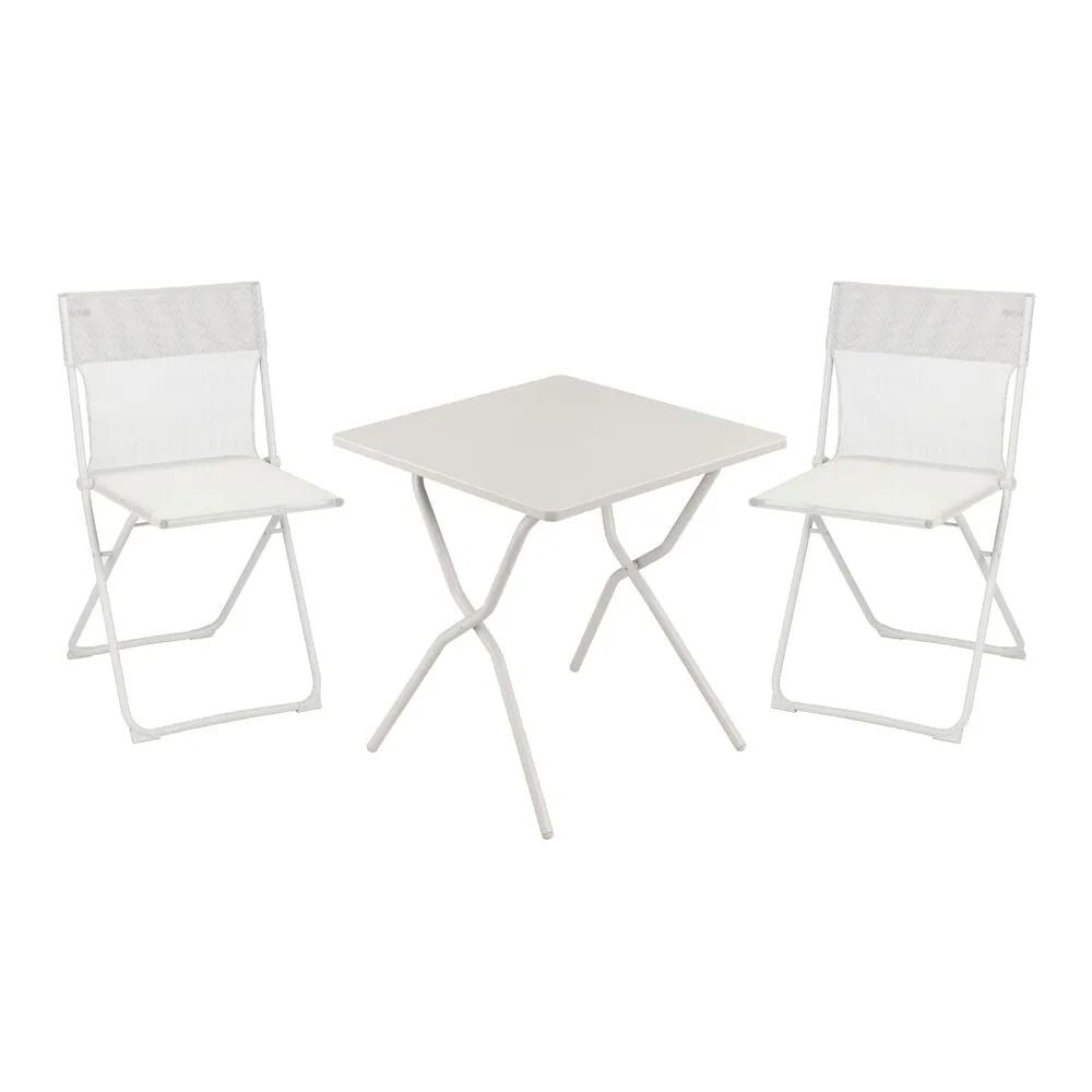 Ensemble table carrée Balcony II Lafuma 2 chaises pliantes mobilier jardin compact blanc