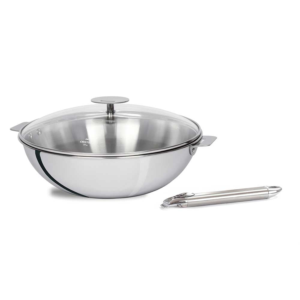 Ensemble Wok Casteline 28 cm amovible avec poignée inox et couvercle - CRISTEL
