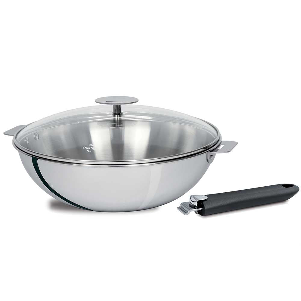 Ensemble Wok Casteline 28 cm amovible avec poignée noire et couvercle - CRISTEL